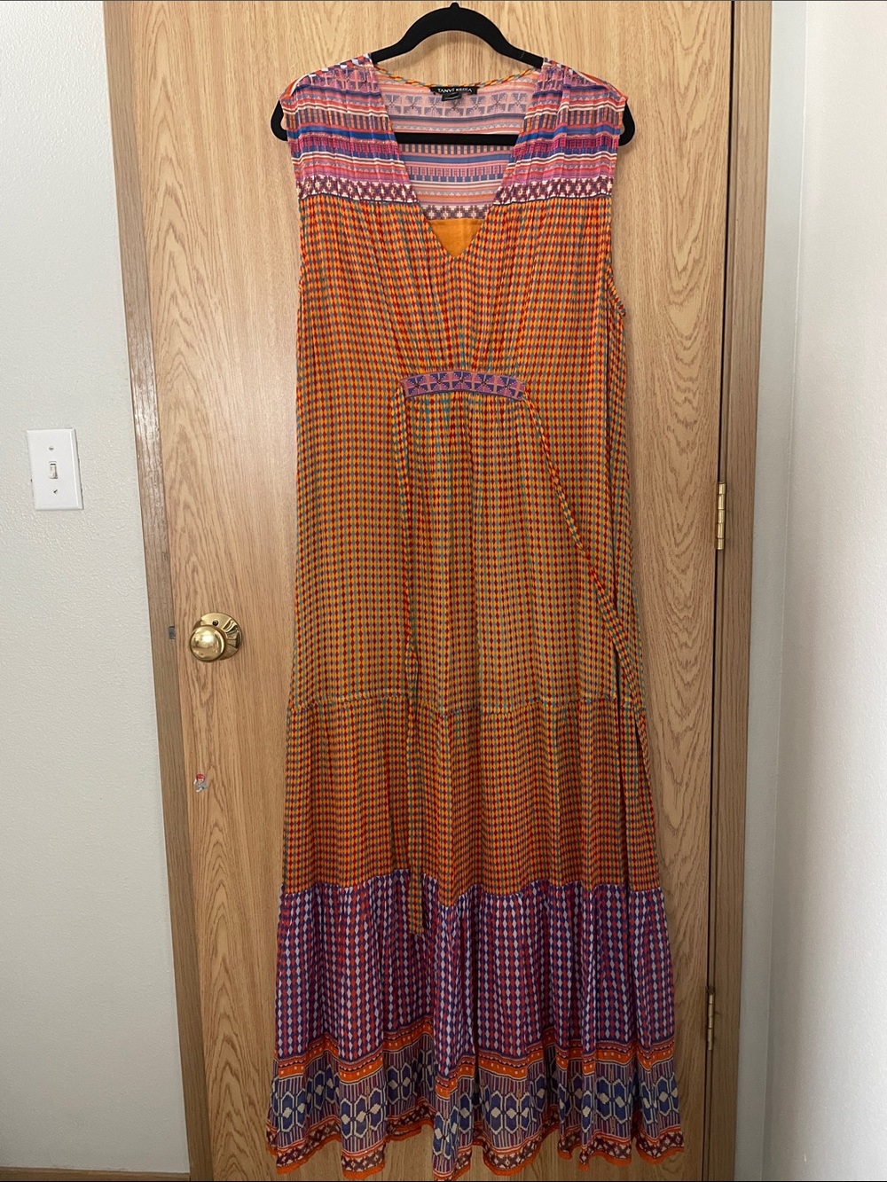 Bohemian Orange & Purple Maxi Dress Tanvi Kedia for Anthropologie